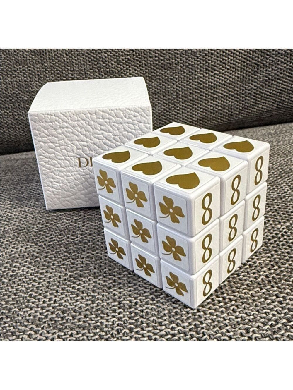 Dior White Rubik’s Cube Puzzle Plastic Gold Motifs New Authentic - Picture 5 of 17